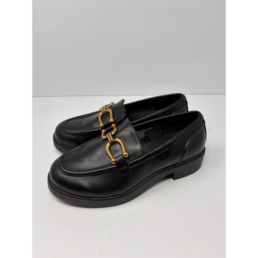 Torrid Clean Faux Leather Suede Chunky Buckle Platform Black Loafers Size 7WW